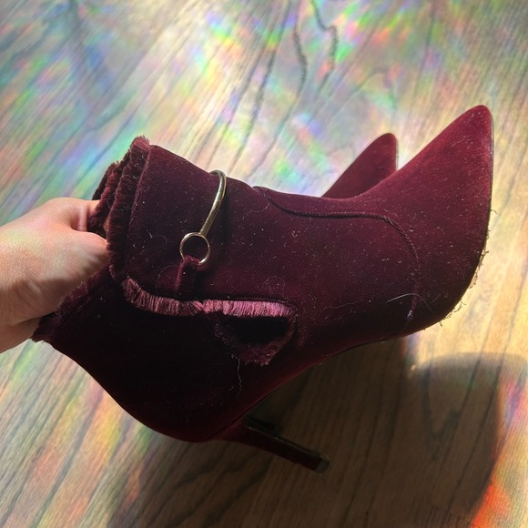 73 hours women’s wine red velvet point toe heels ankle boots - Picture 2 of 7